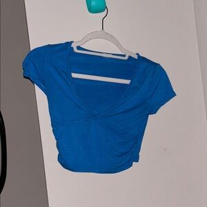 Garage Blue Fitted Cap Sleeve Crop Top